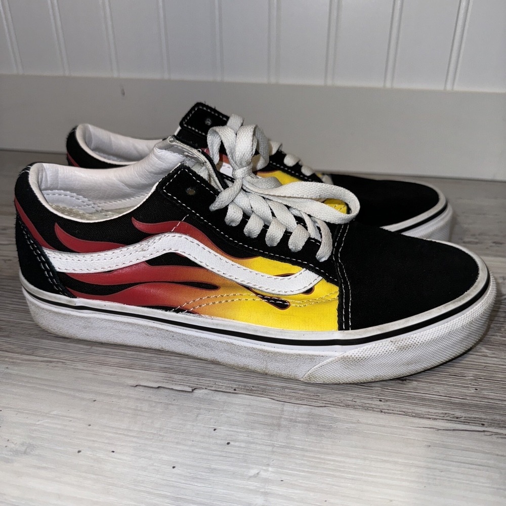 VANS Old Skool 🔥 Flame Skate Shoes Men's Size 5.5 Women's 7 Black Suede Low Top